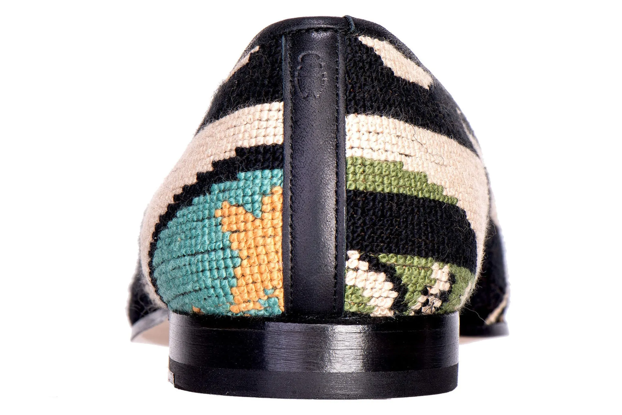 Crest Black Needlepoint Slipper (Narrow)
