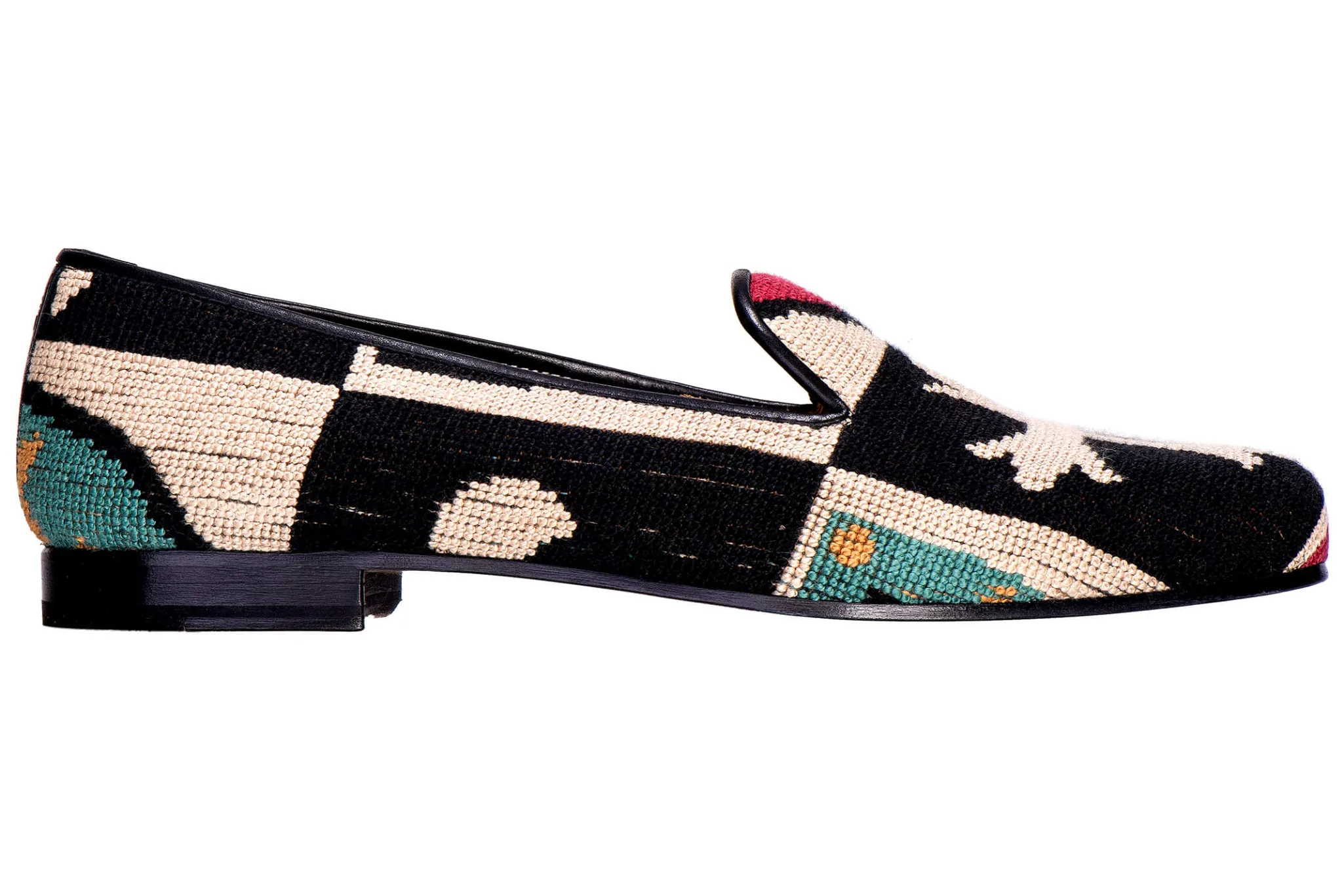 Crest Black Needlepoint Slipper (Men)