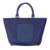 Navy Raffia Midi Tote