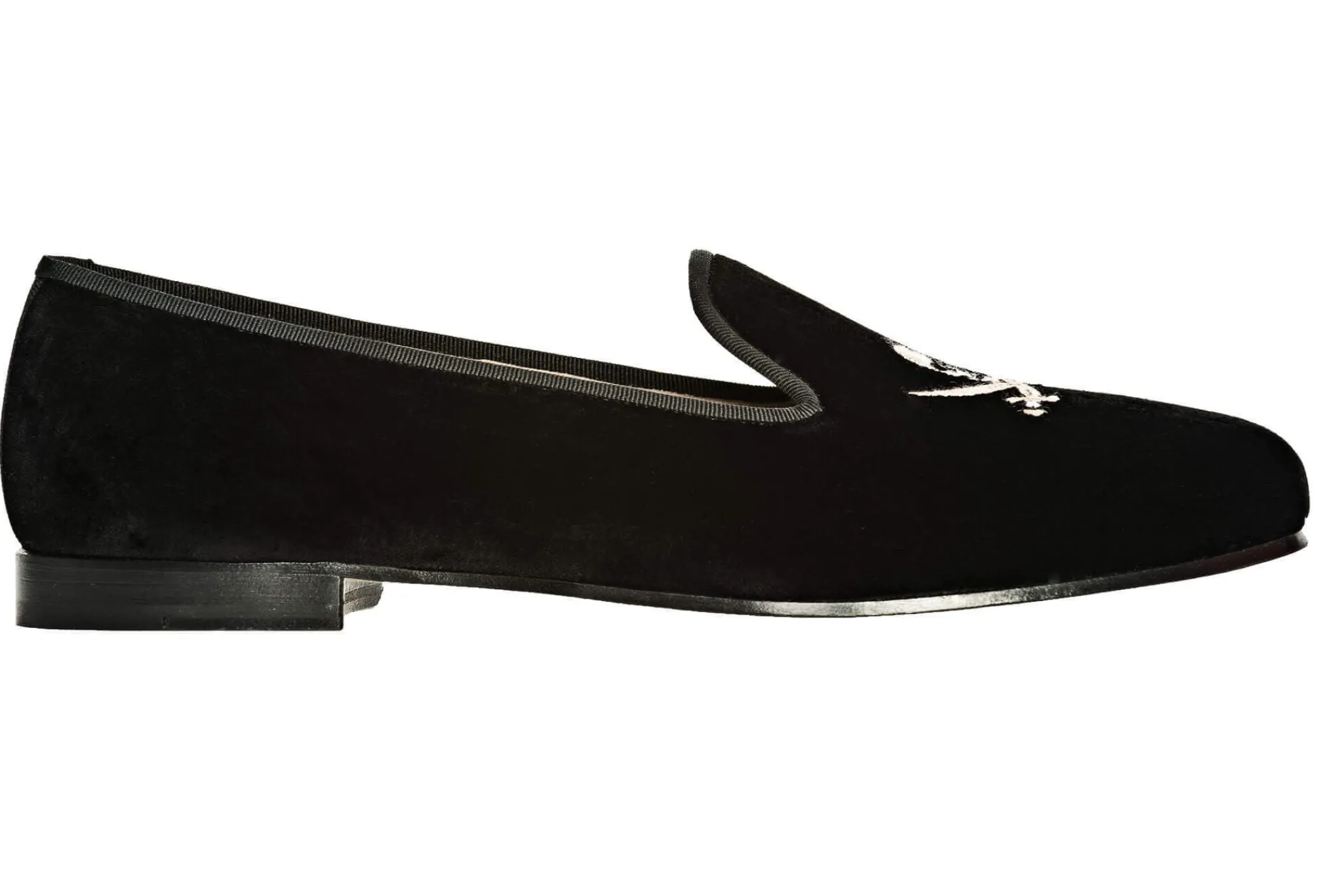 Skull Black Velvet Slipper (Men)